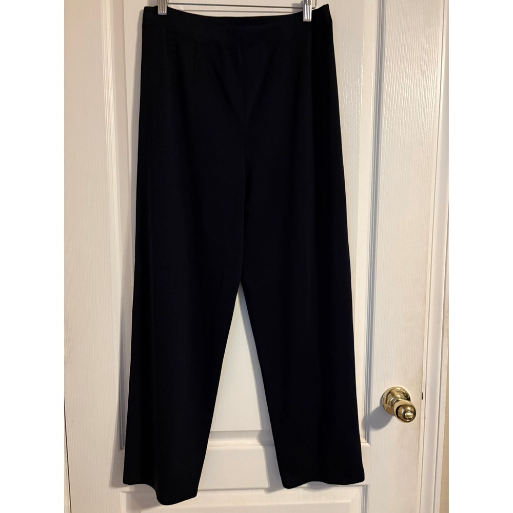 Misook Petite Black Knit Wide‎ Leg Pants Size Large L High Rise Trousers